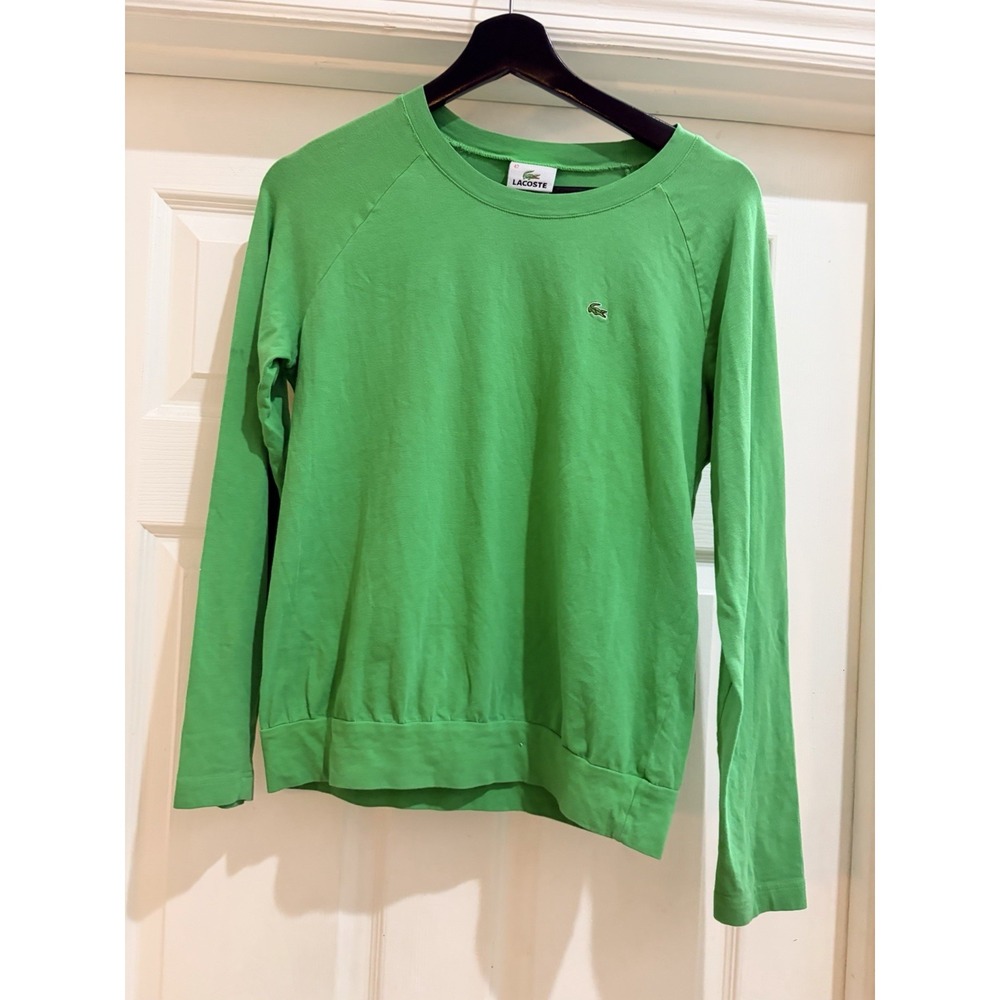 Lacoste Shirt Womens 42 US Large Green Long Sleeve Raglan Pullover Crocodile